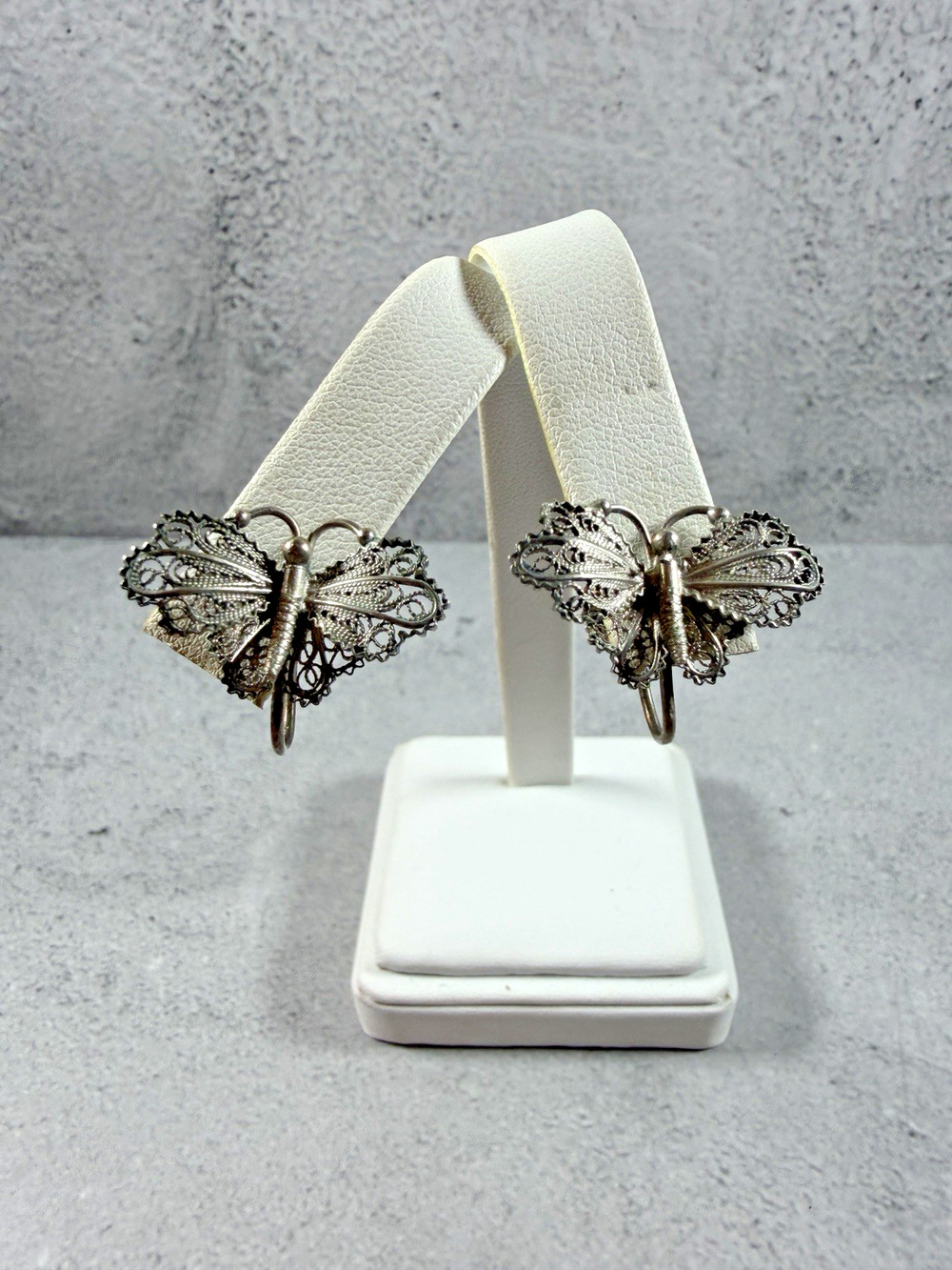 Vintage .835 Silver Filagree Butterfly Screw Backed Earrings